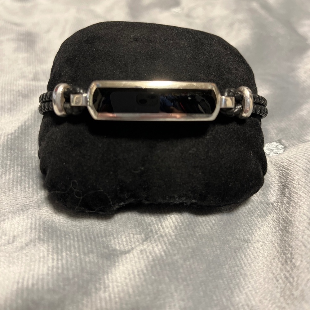 David Yurman Silver & Onyx Leather Bracelet